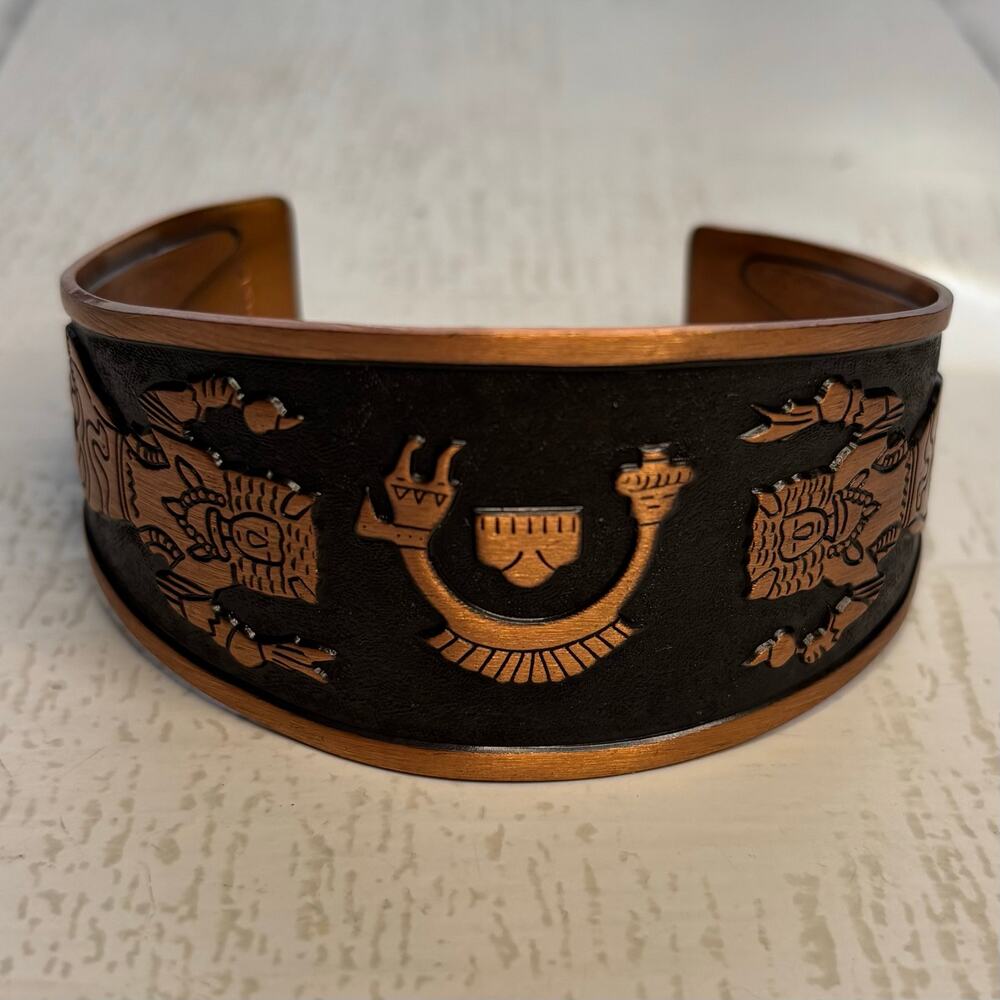 Vintage Copper Cuff Bracelet Etched Southwestern Style Design